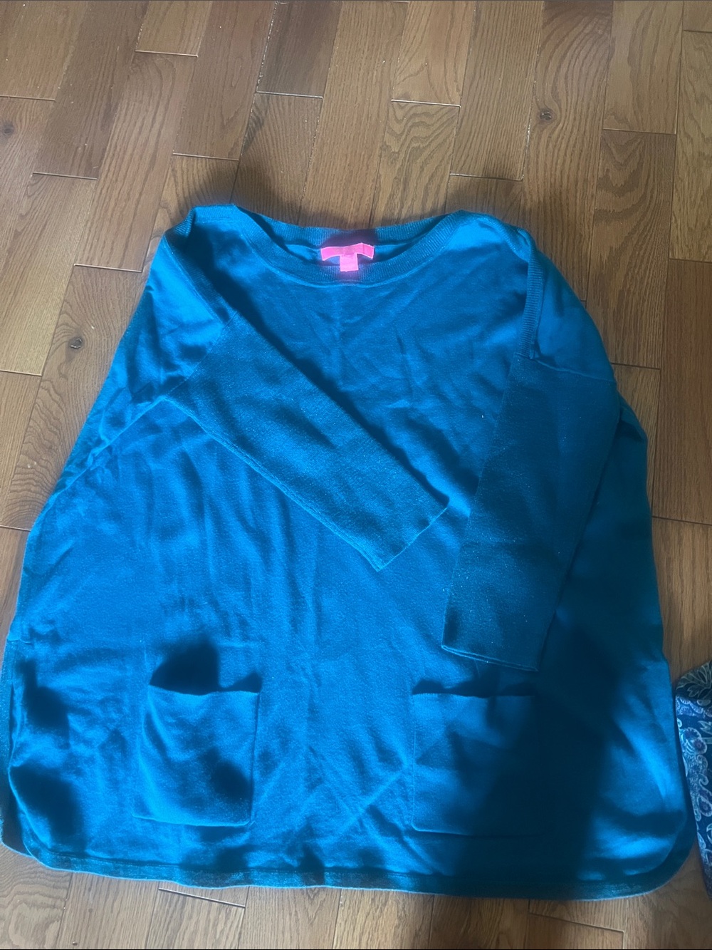 Lilly Pulitzer Teal Scoop-Neck Pocket Sweater